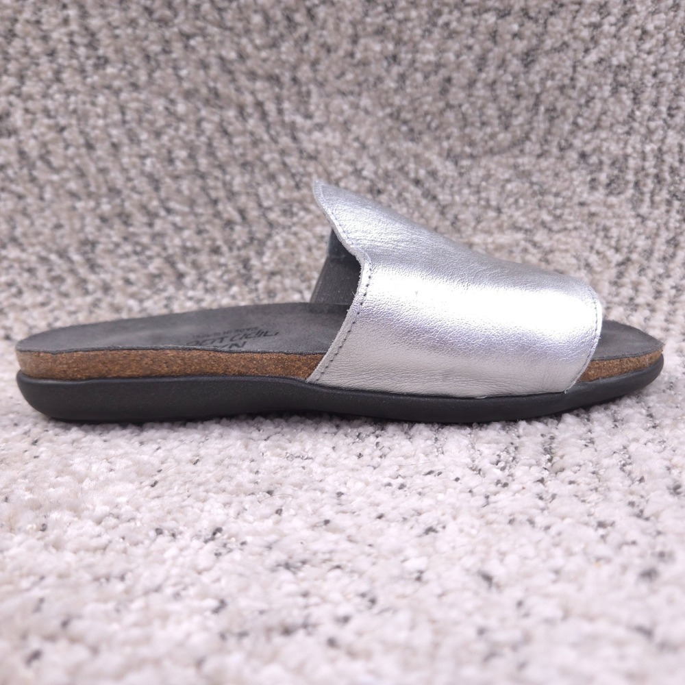 Naot Sandals Womens Size 4 4.5 35EU Skylar Flat Slip On Silver Flip Flop Cork